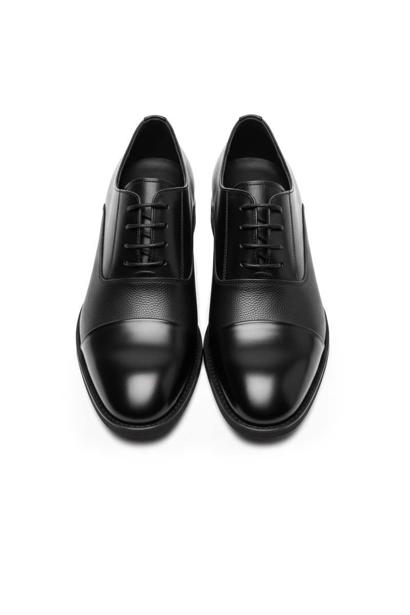 کفش رسمی مردانه چرم مشکی بنددار مدل Cap Toe (Hover)